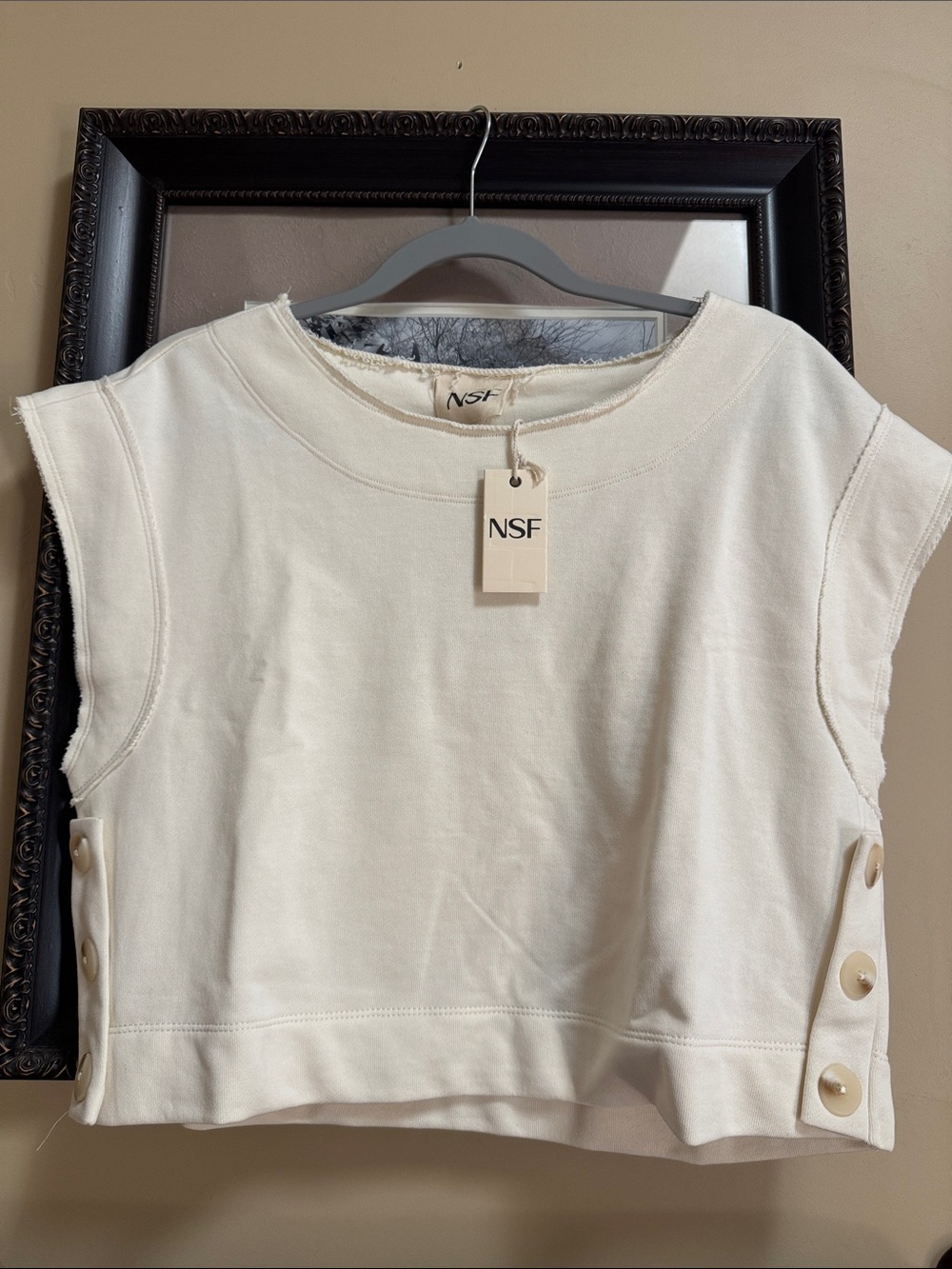 NSF Cream Side-Button Cropped Tank